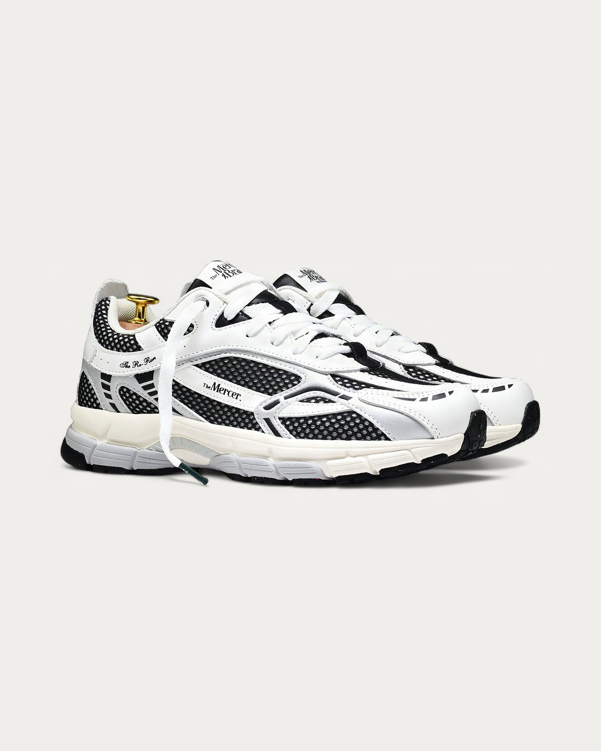 The Mercer Brand Re-Run White Silver Black Sneaker, three-quarter view