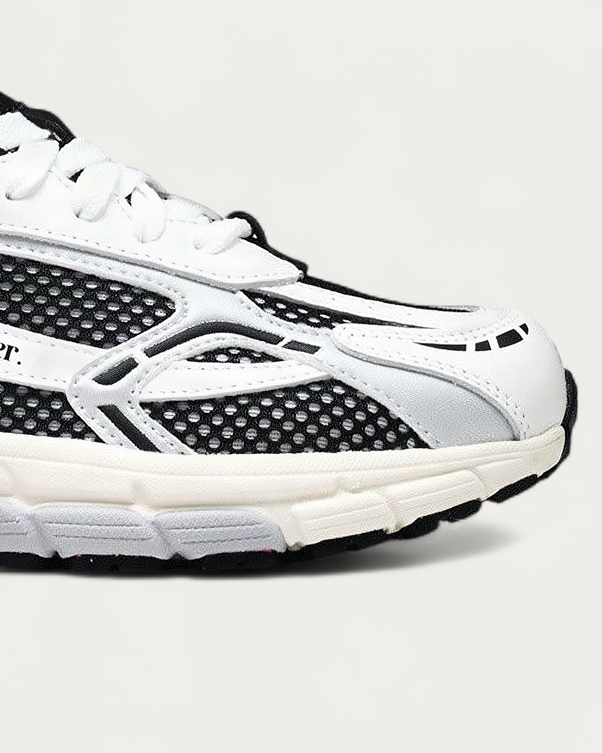 The Mercer Brand Re-Run White Silver Black Sneaker, toe detail