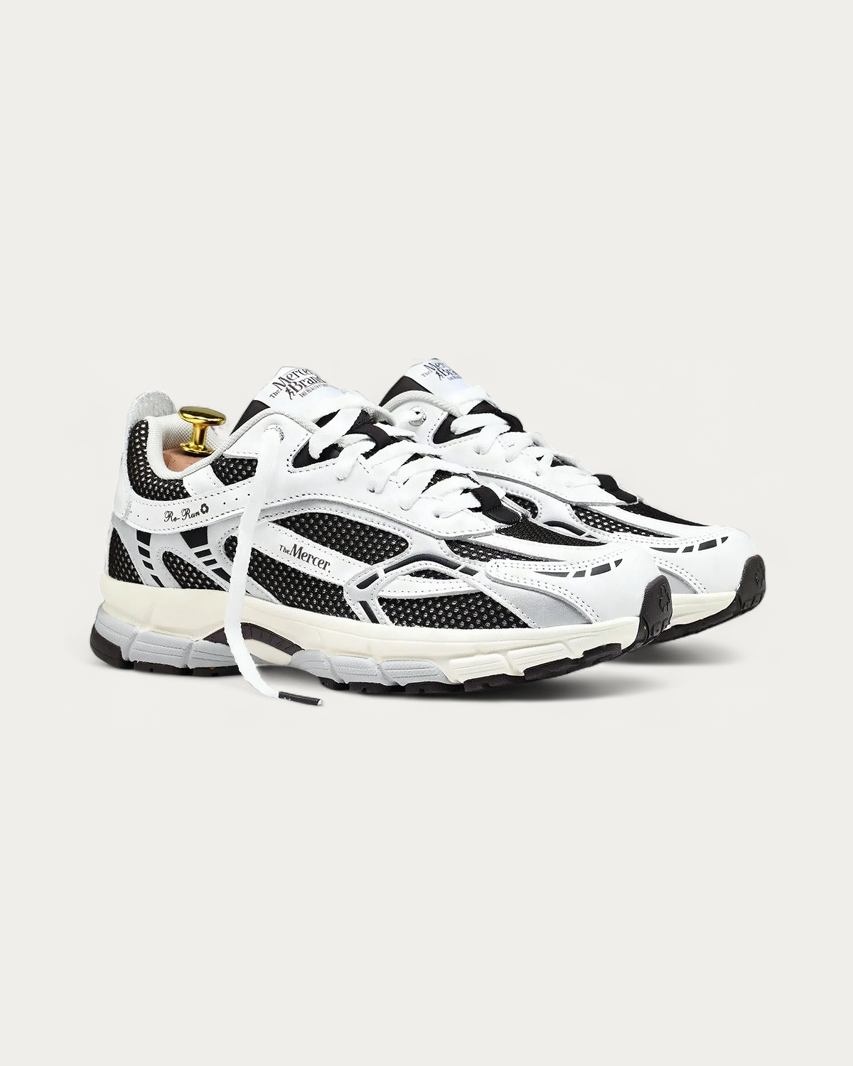 The Mercer Brand Re-Run White Silver Sneaker, three-quarter view