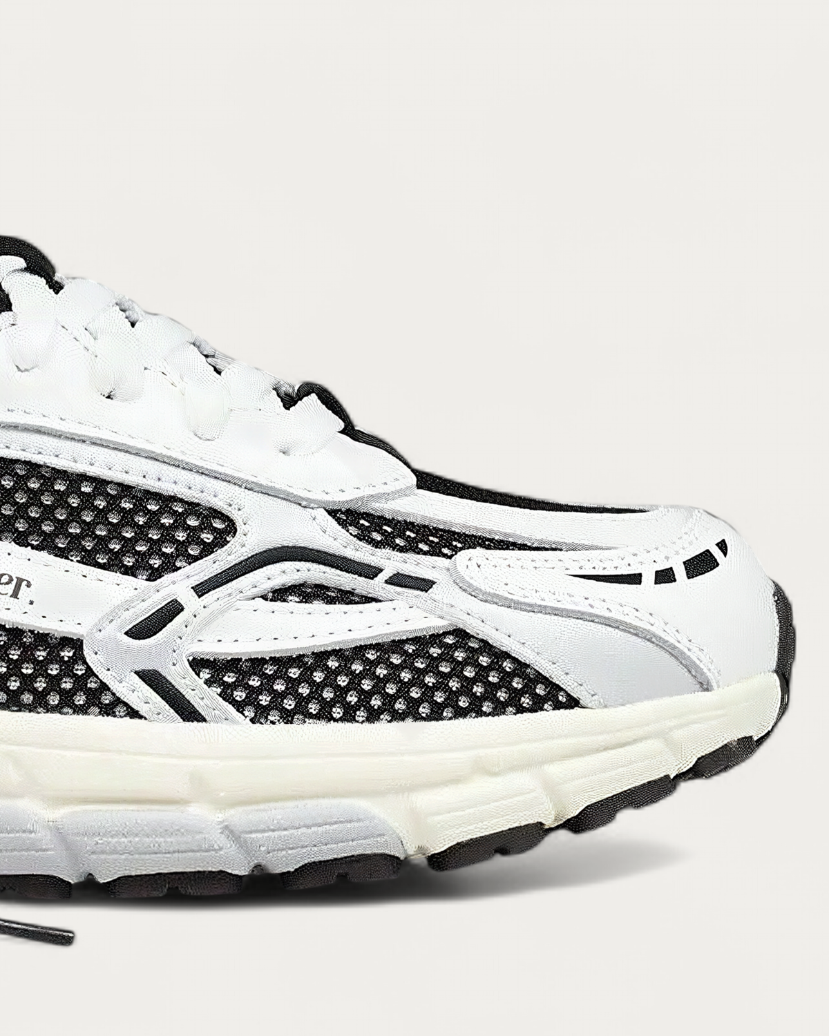 The Mercer Brand Re-Run White Silver Sneaker, toe detail