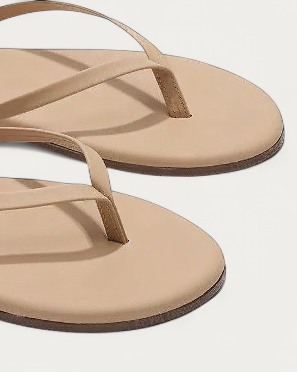TKEES Flily Nudes Sunkissed Beige Leather Flip Flop, toe detail