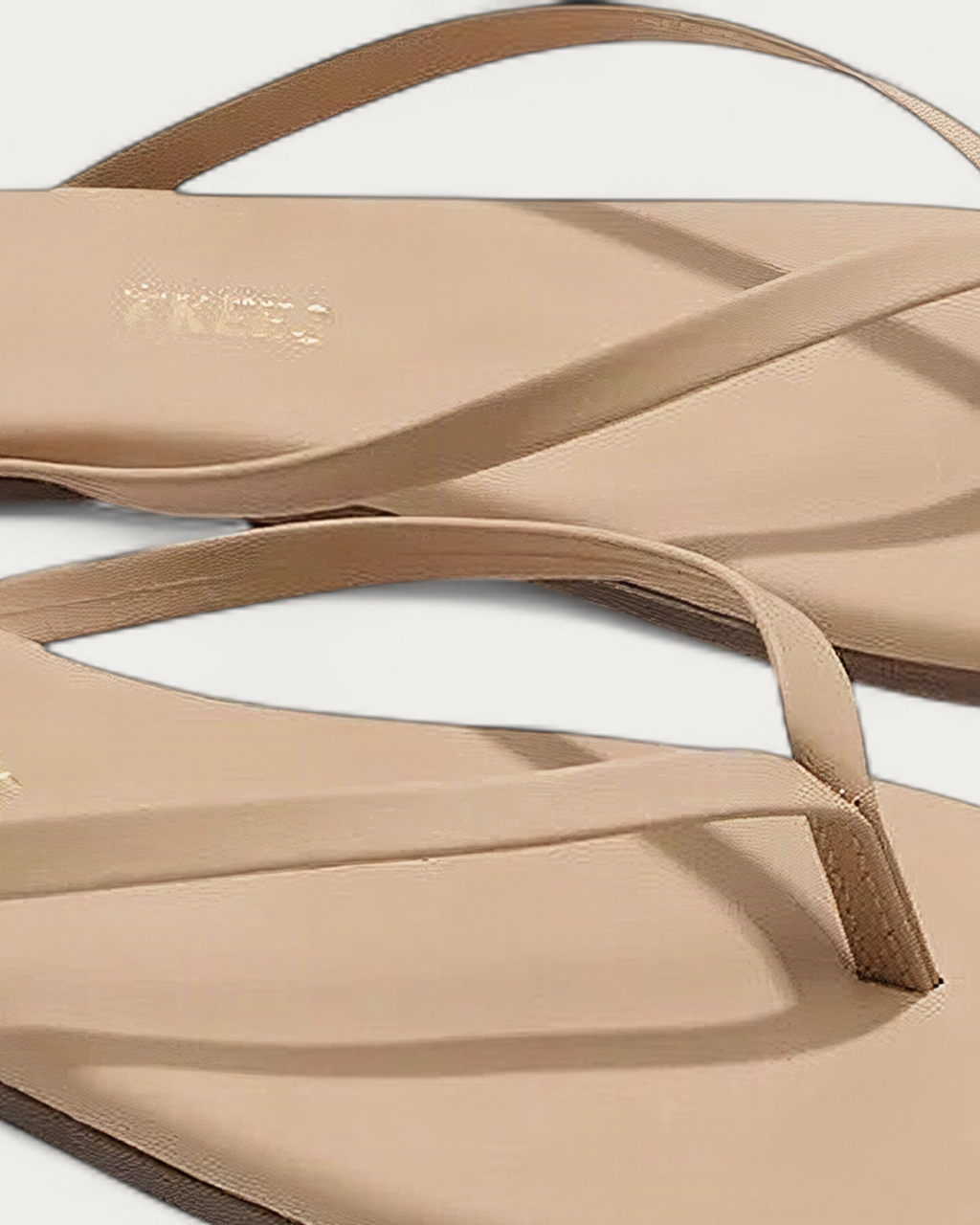 TKEES Flily Nudes Sunkissed Beige Leather Flip Flop, strap and upper detail