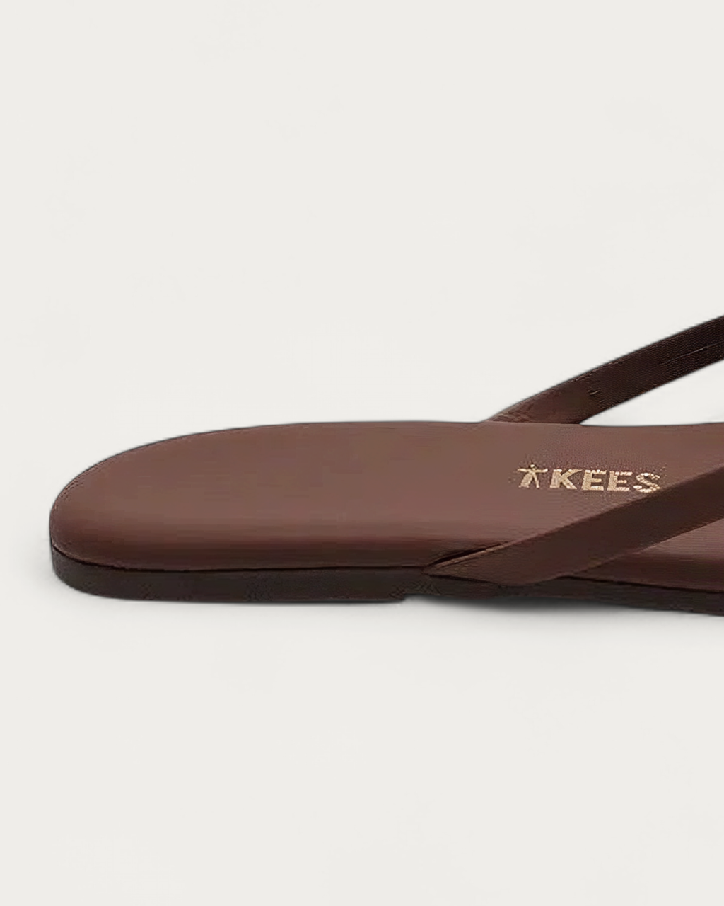 TKEES Lily Nudes Cappucino Brown Leather Flip Flop, heel detail