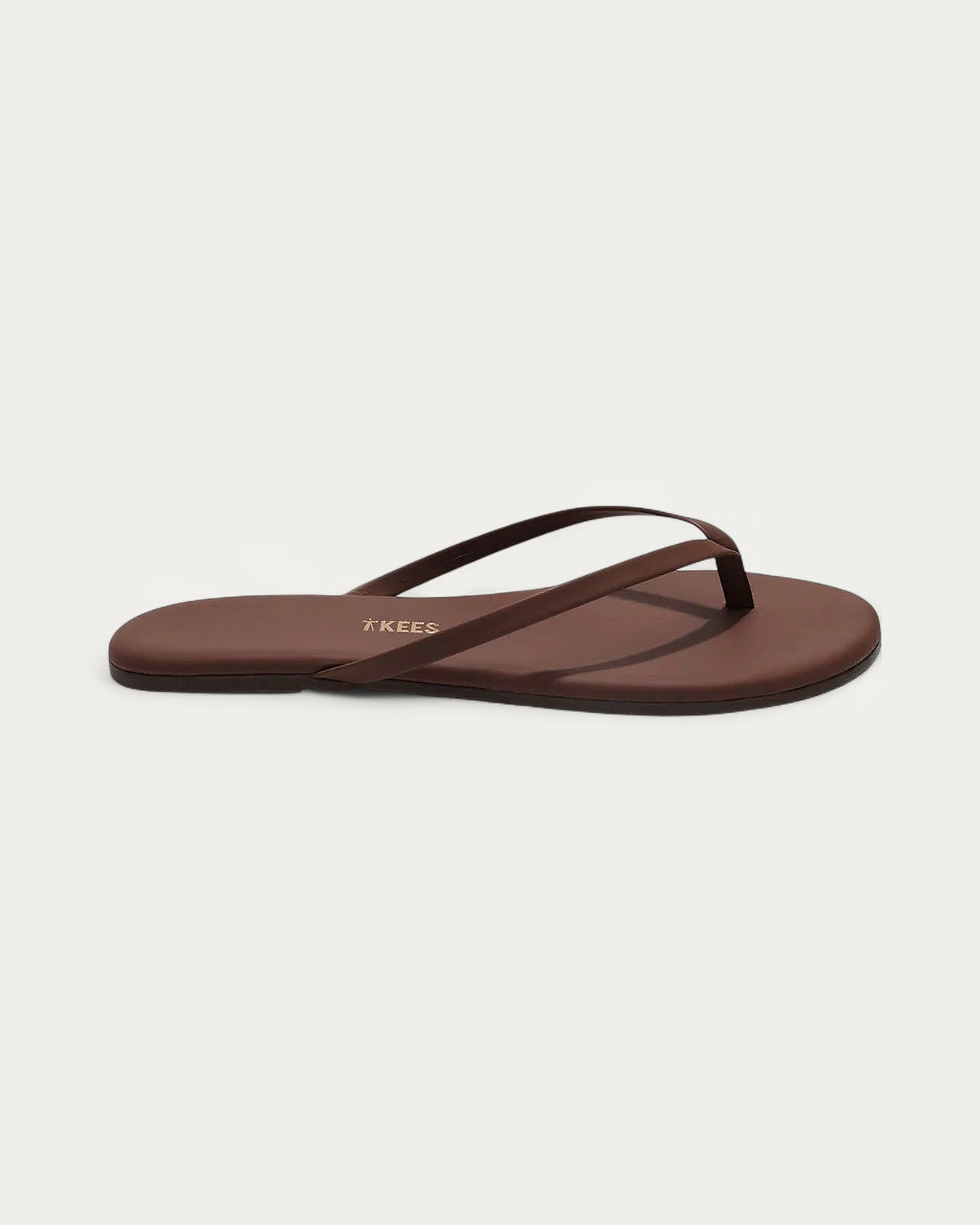 TKEES Lily Nudes Cappucino Brown Leather Flip Flop, side profile