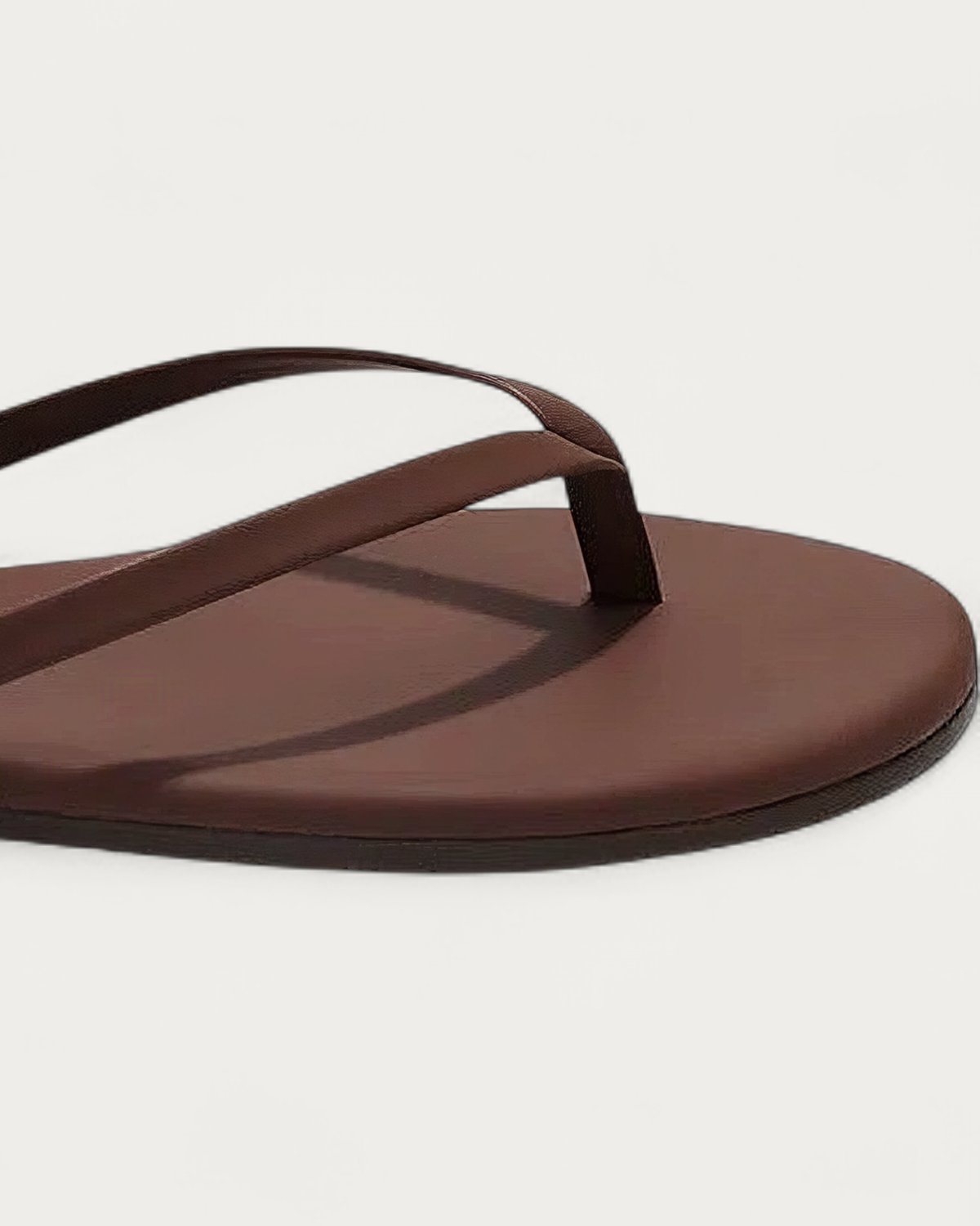 TKEES Lily Nudes Cappucino Brown Leather Flip Flop, toe detail