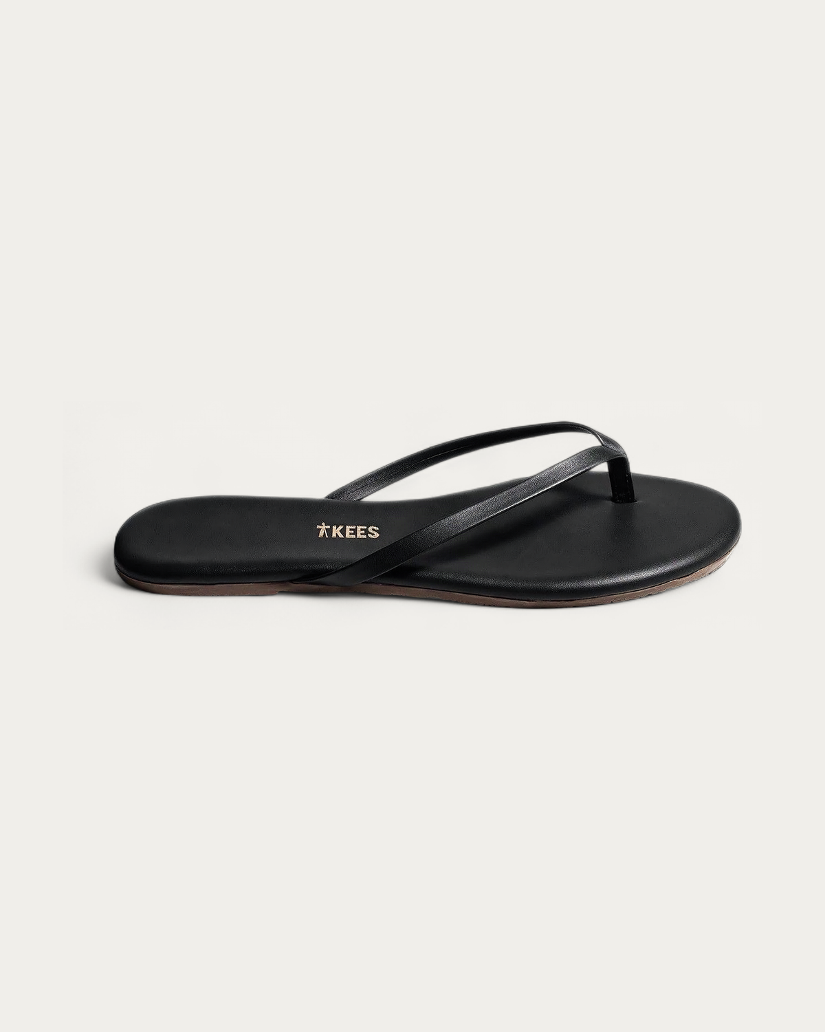 TKEES Liner Sable Black Leather Flip Flop, side profile