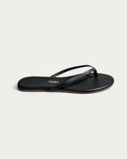 TKEES Liner Sable Black Leather Flip Flop, side profile