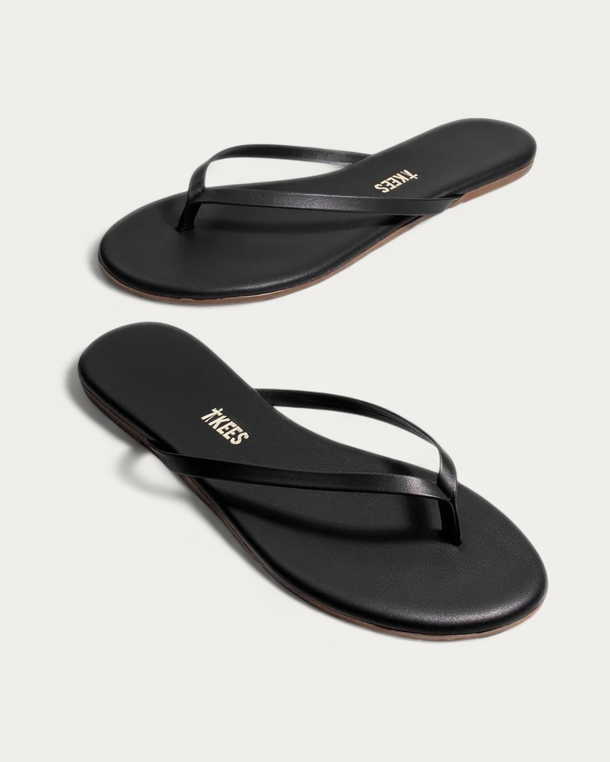 TKEES Liner Sable Black Leather Flip Flop, three-quarter view