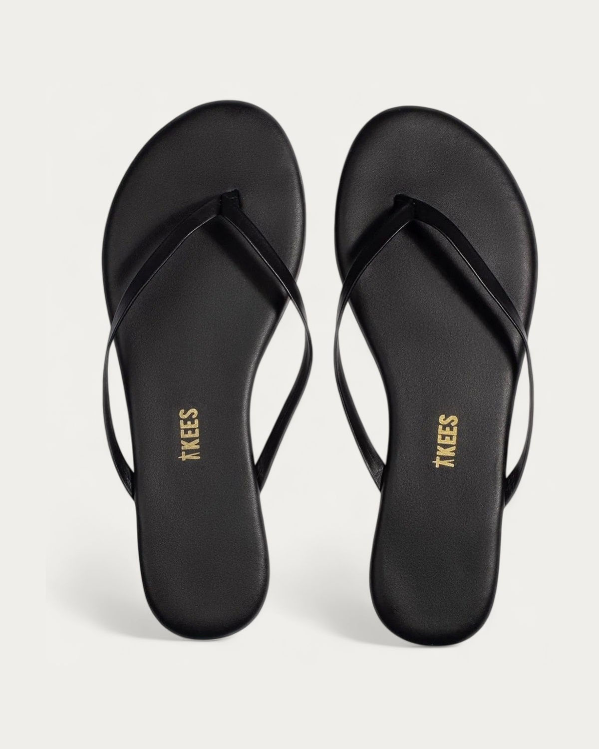 TKEES Liner Sable Black Leather Flip Flop, top view