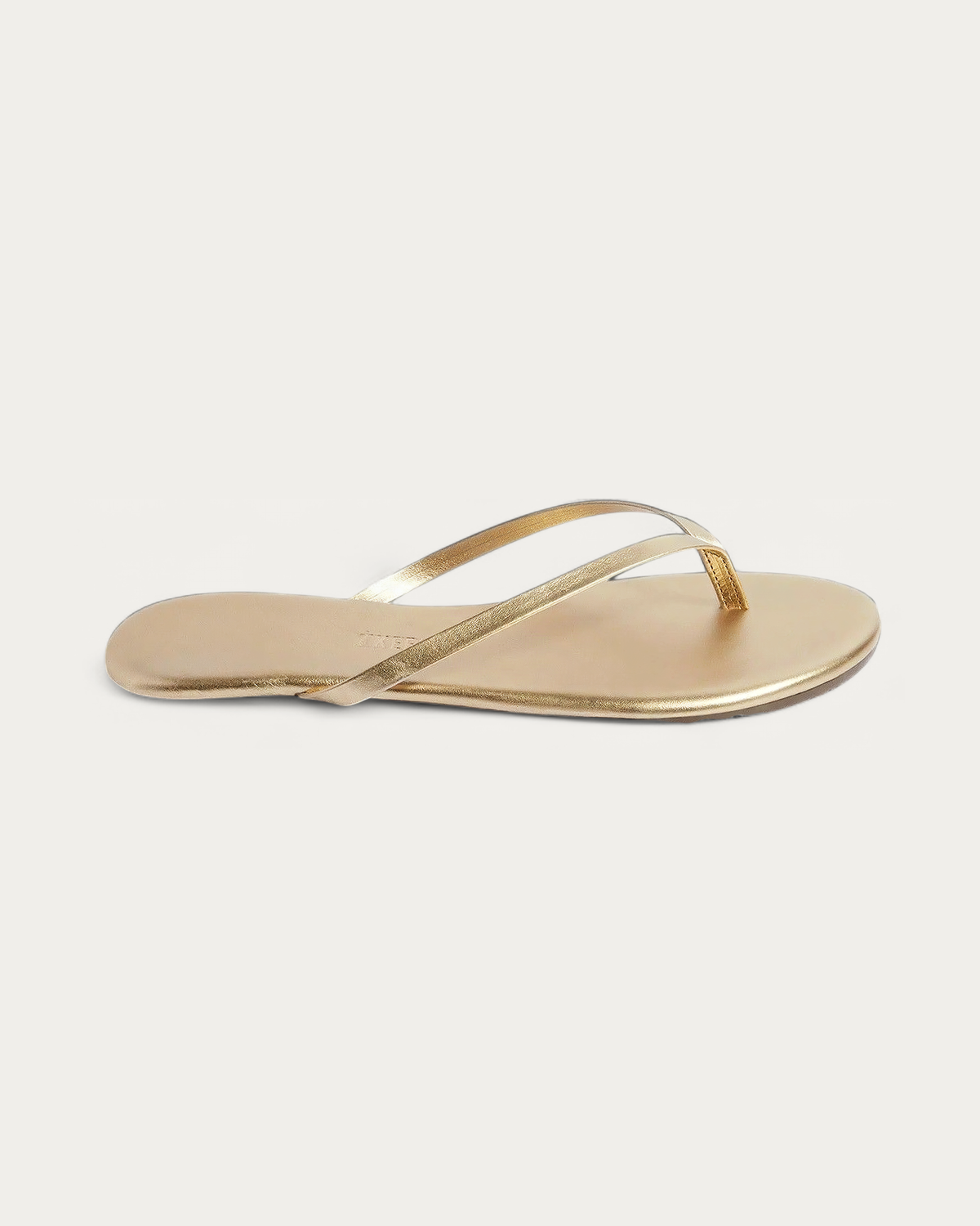 TKEES Metallics Blink Gold Leather Flip Flop, side profile