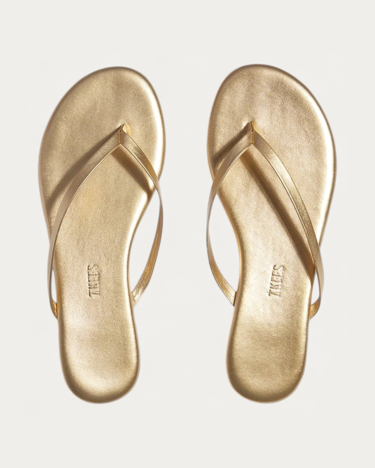 TKEES Metallics Blink Gold Leather Flip Flop, top view