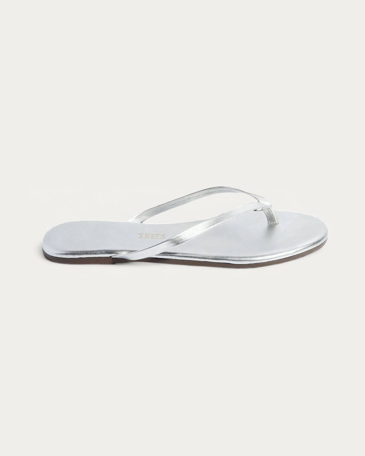 TKEES Metallics Fairylust Silver Leather Flip Flop, side profile