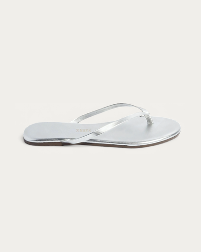 TKEES Metallics Fairylust Silver Leather Flip Flop, side profile