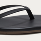 TKEES Square Toe Lily Black Leather Flip Flop, close-up of the straps and footbed