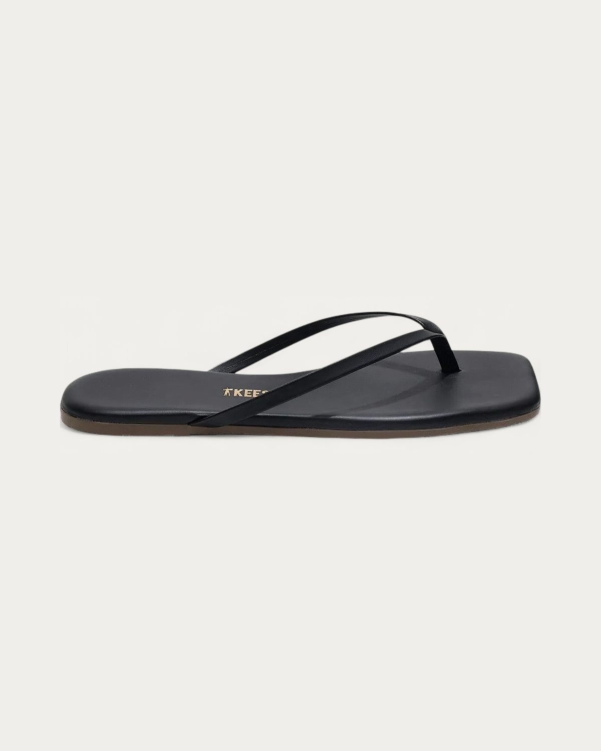 TKEES Square Toe Lily Black Leather Flip Flop, side profile