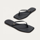 TKEES Square Toe Lily Black Leather Flip Flop, three-quarter view