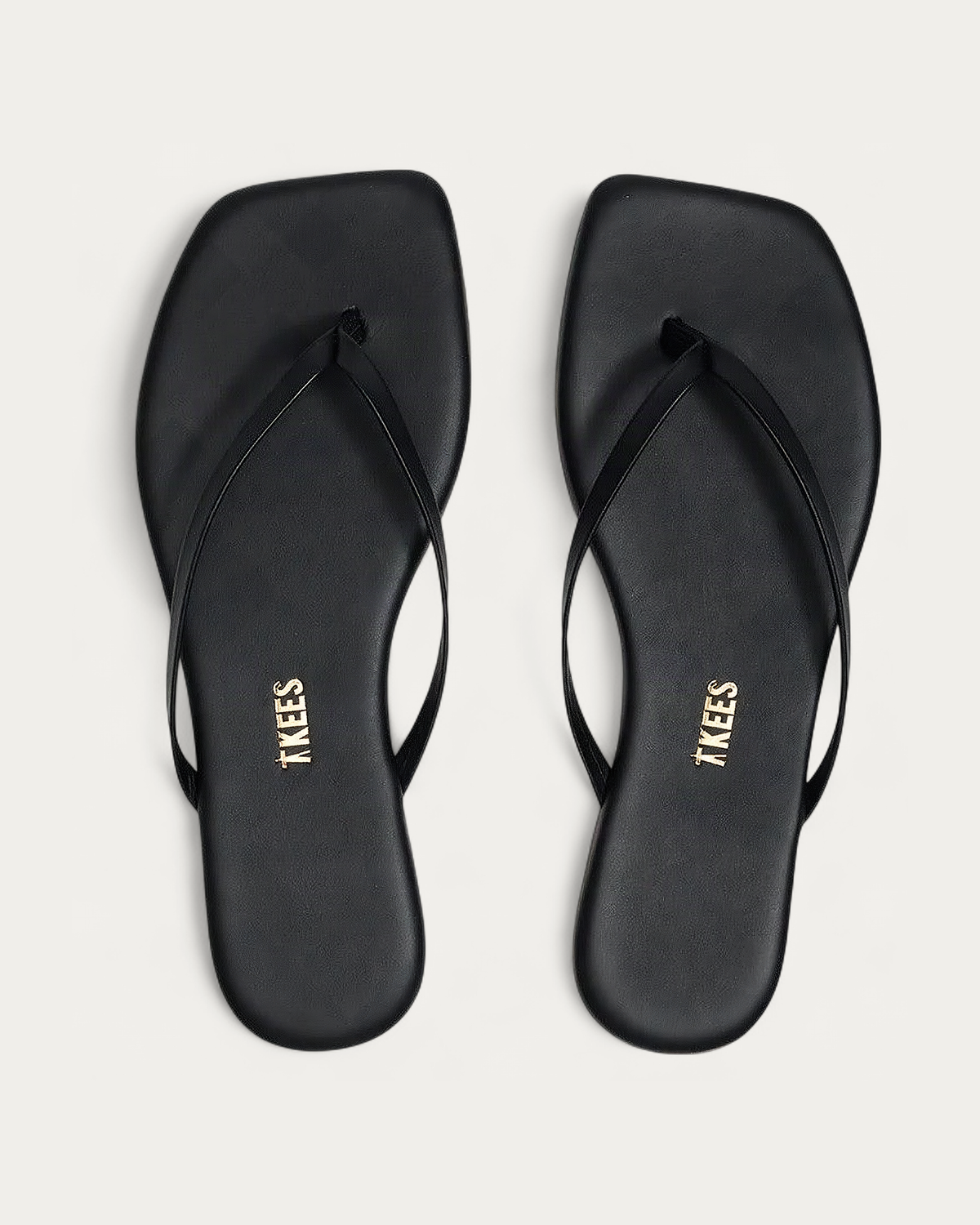 TKEES Square Toe Lily Black Leather Flip Flop, top view