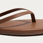 TKEES Square Toe Lily Ganache Caramel Leather Flip Flop, close-up of the straps and footbed