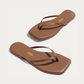TKEES Square Toe Lily Ganache Caramel Leather Flip Flop, three-quarter view