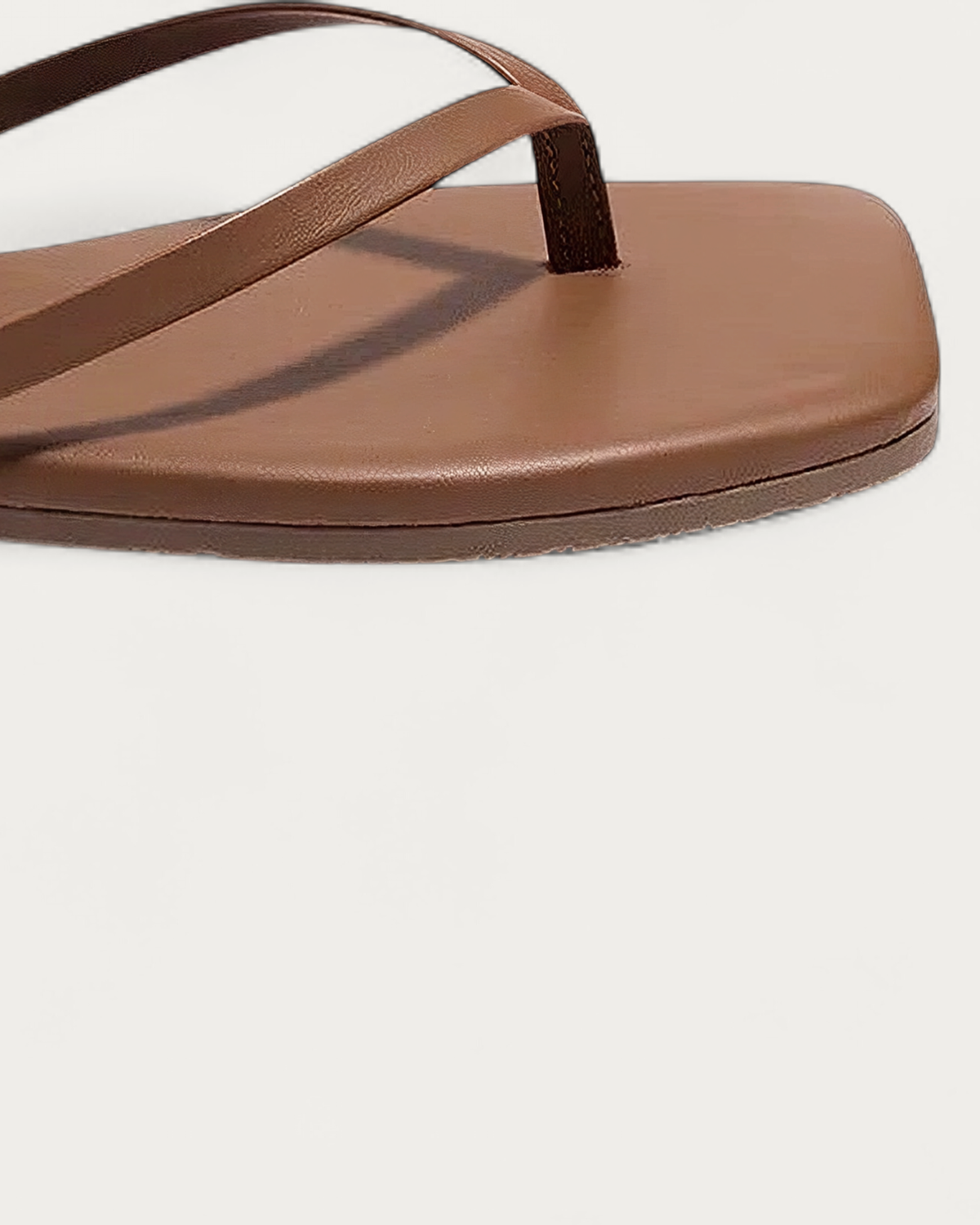 TKEES Square Toe Lily Ganache Caramel Leather Flip Flop, toe detail