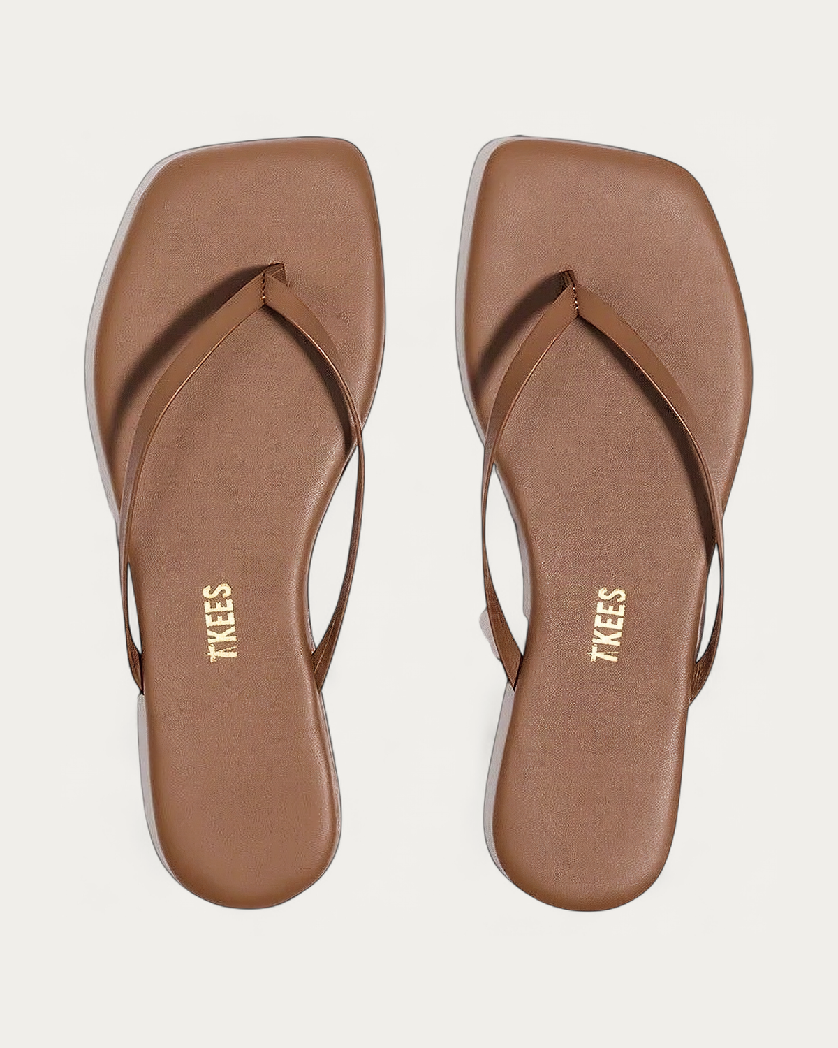 TKEES Square Toe Lily Ganache Caramel Leather Flip Flop, top view