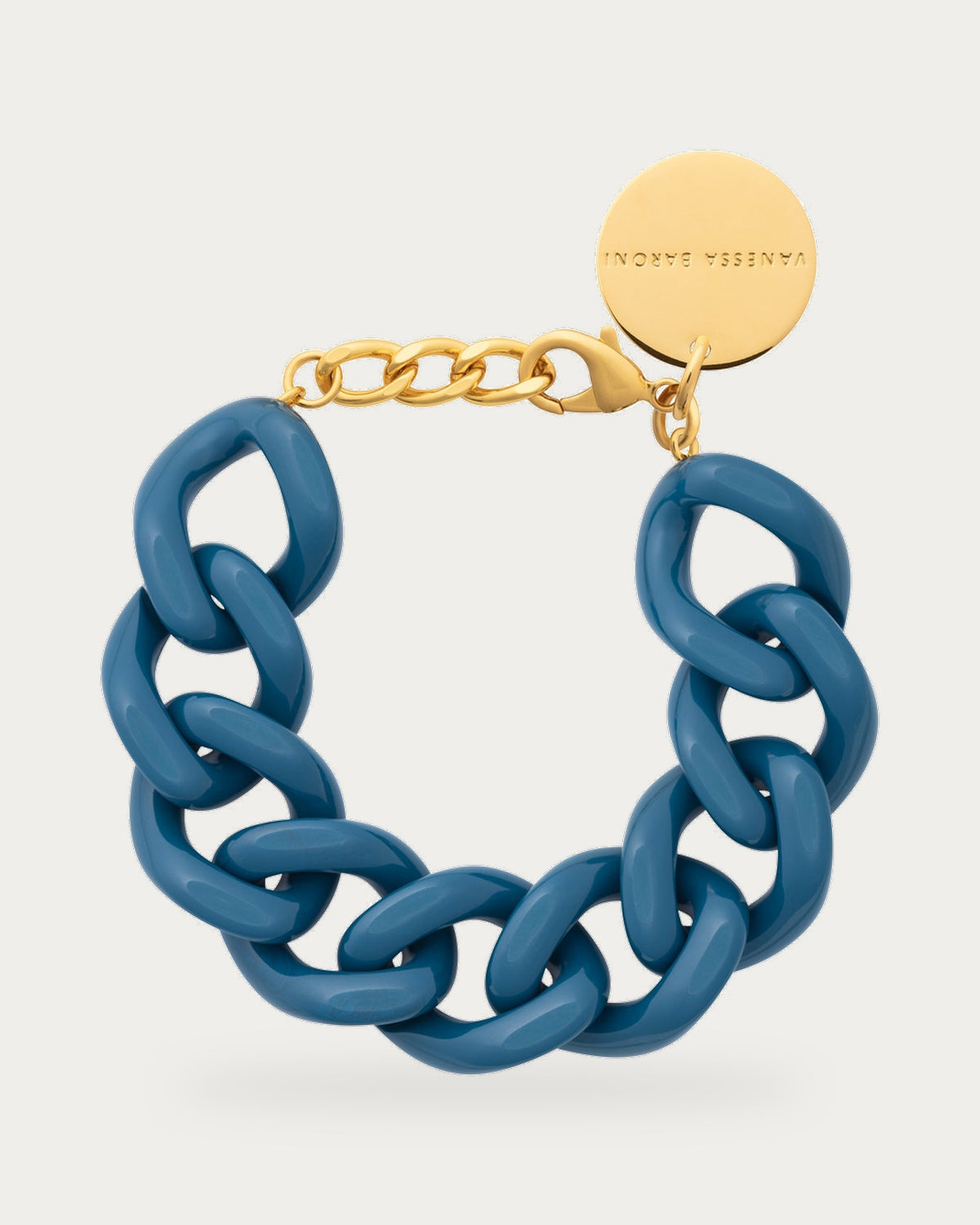 Flat Chain Bracelet In Petrol by Vanessa Baroni, product photo on a soft off-white background