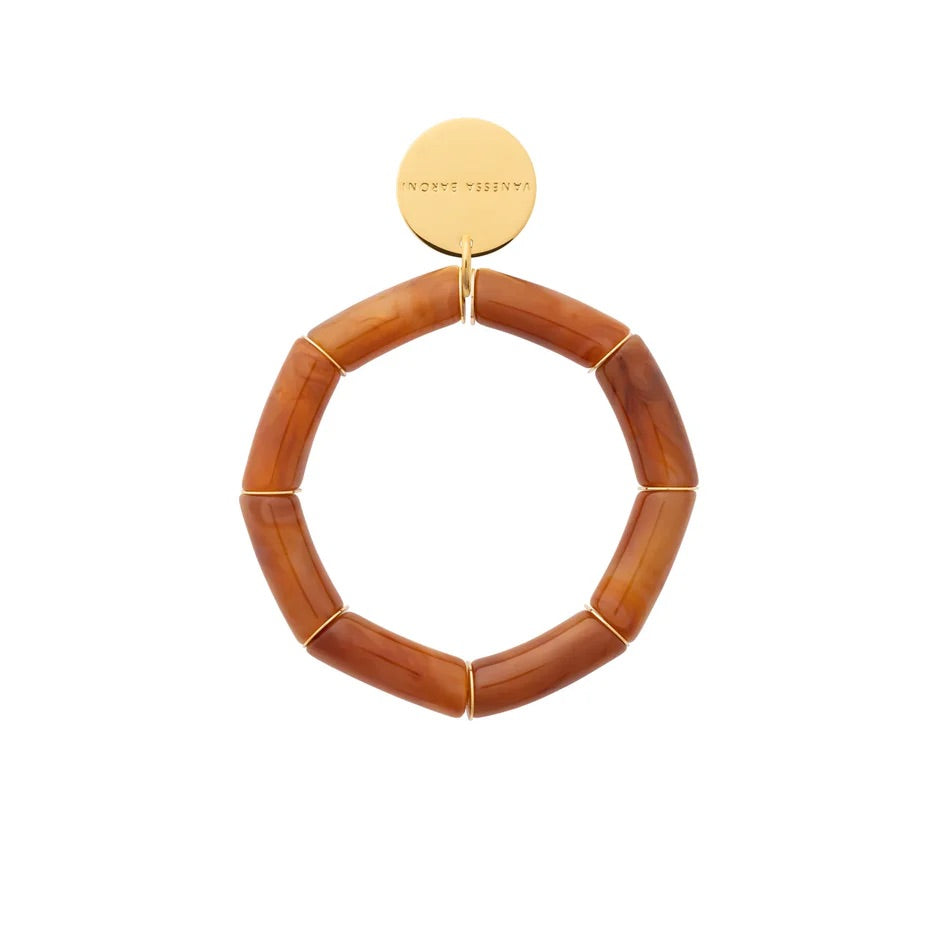 Flex Bracelet In Cognac Marble by Vanessa Baroni, front view on a white background