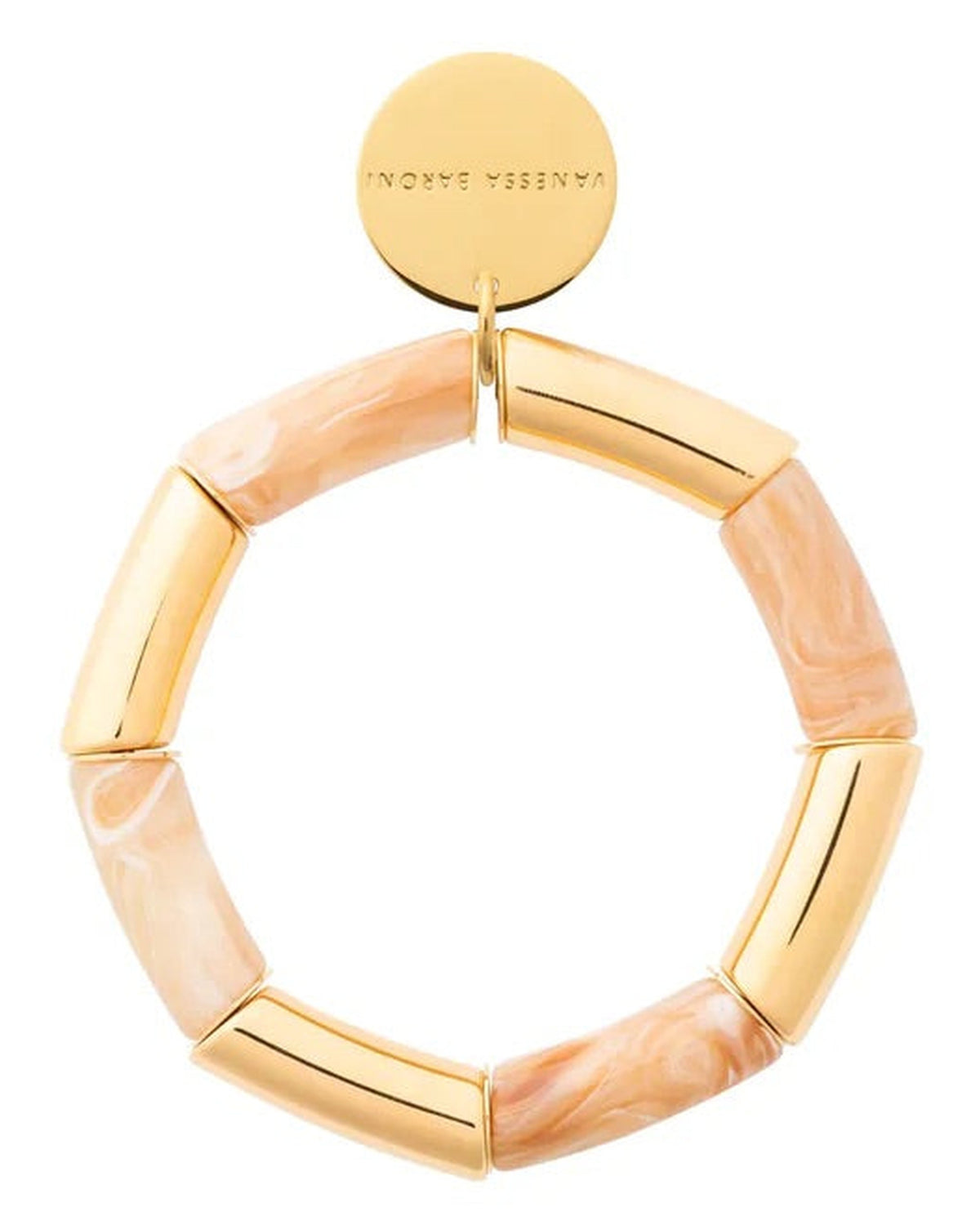 Flex Bracelet In Gold Creme Brulee by Vanessa Baroni, front view on a white background