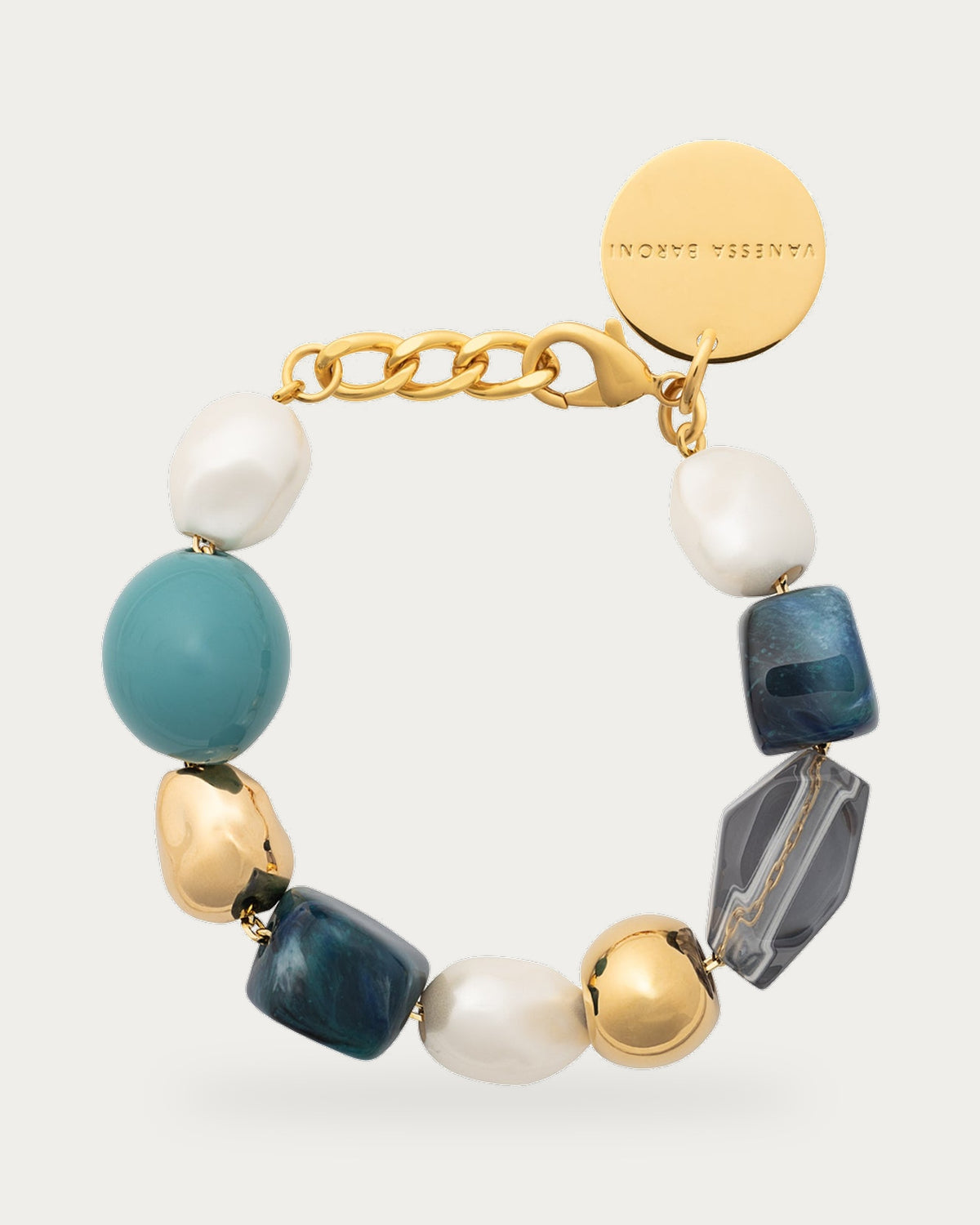 Ibiza Bracelet In Teal Marble by Vanessa Baroni, product photo on a soft off-white background