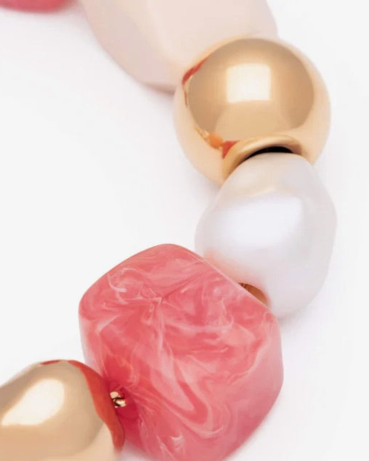 Close-up of the Ibiza Bracelet In Watermelon by Vanessa Baroni showing the beads and gold-tone beads