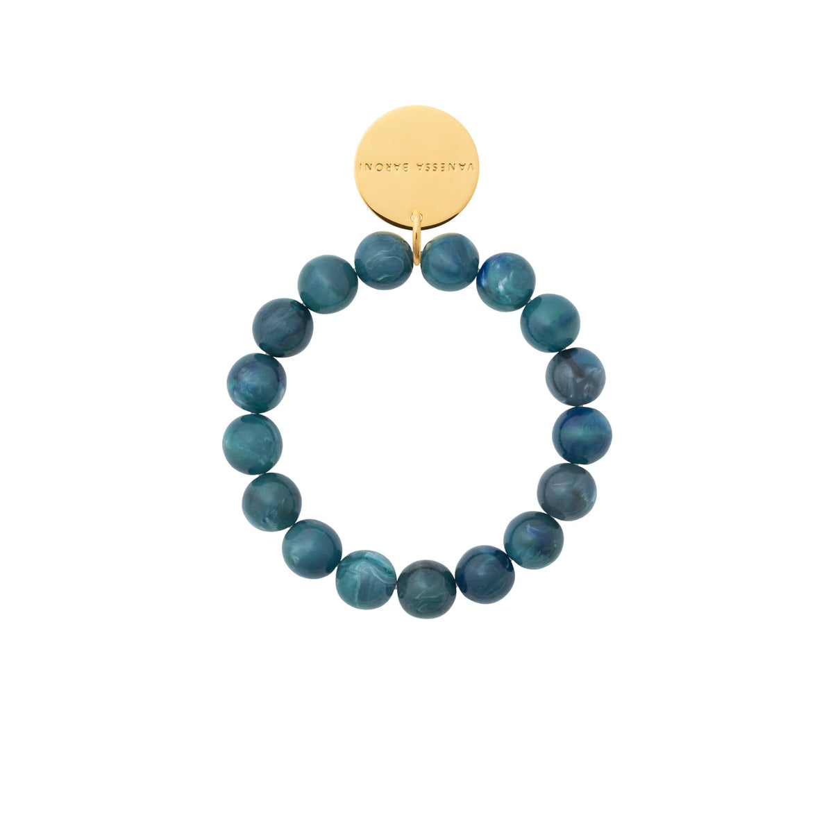 Mini Beads Flex Bracelet Teal Marble by Vanessa Baroni, front view on a white background