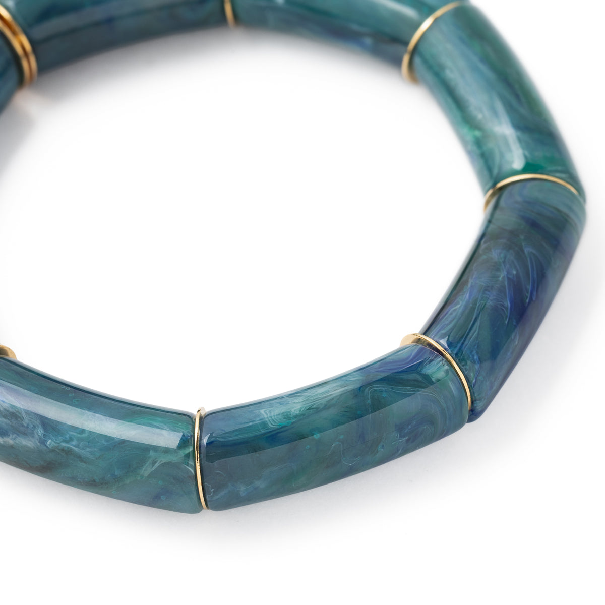 Close-up of the Stone Flex Bracelet In Teal Marble by Vanessa Baroni showing the material and finish