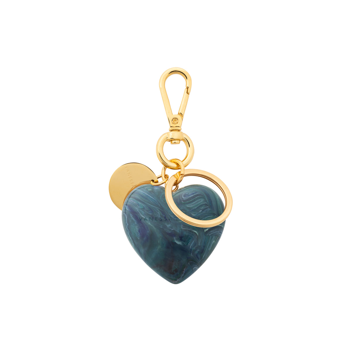 Heart Key Chain Charm In Teal Marble by Vanessa Baroni on a white background