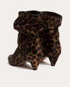 Vully 50 jaguar print ankle boots from behind showing the 50 mm stiletto heel