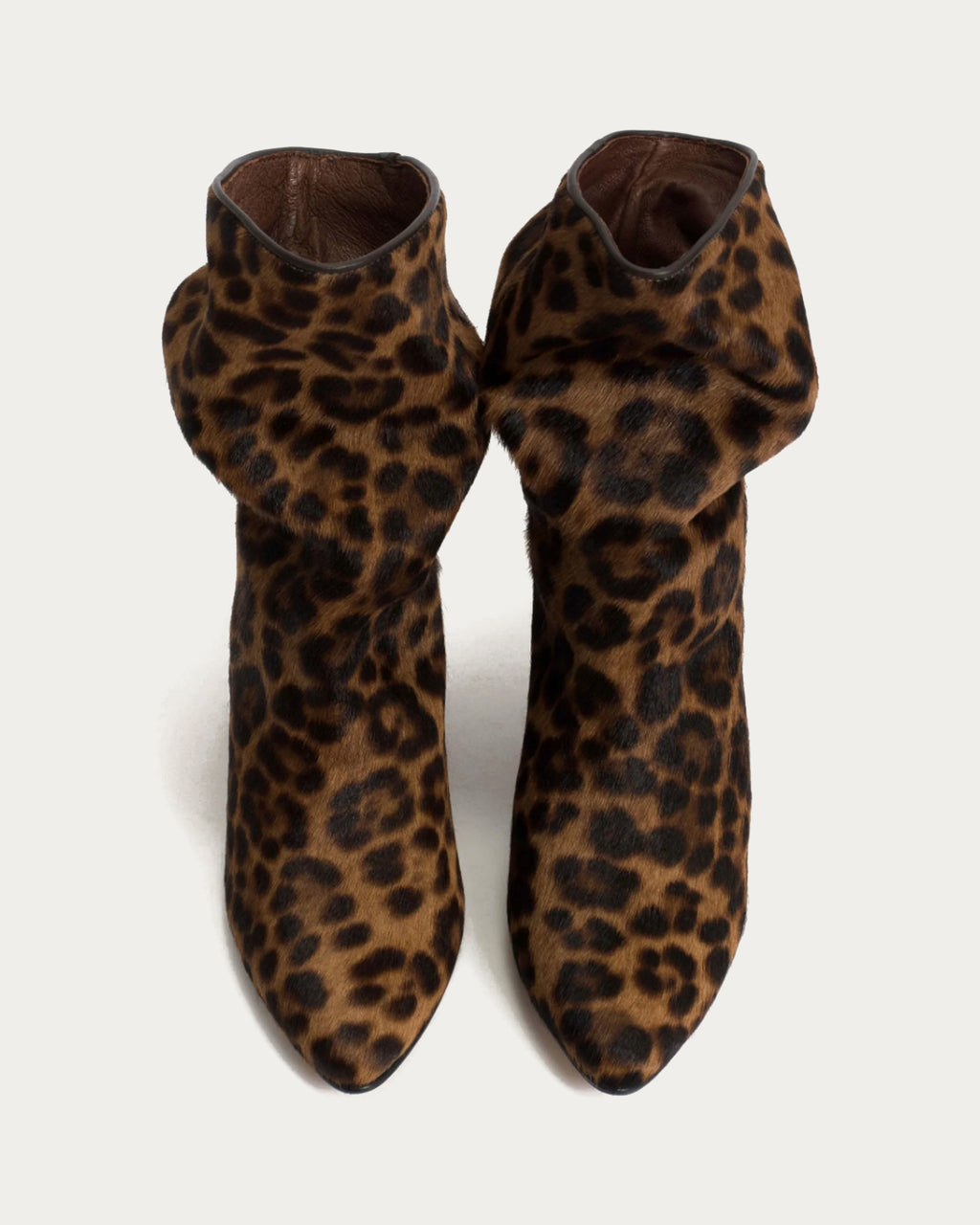 Vully 50 jaguar print ankle boots from above showing the ruched shaft and lining