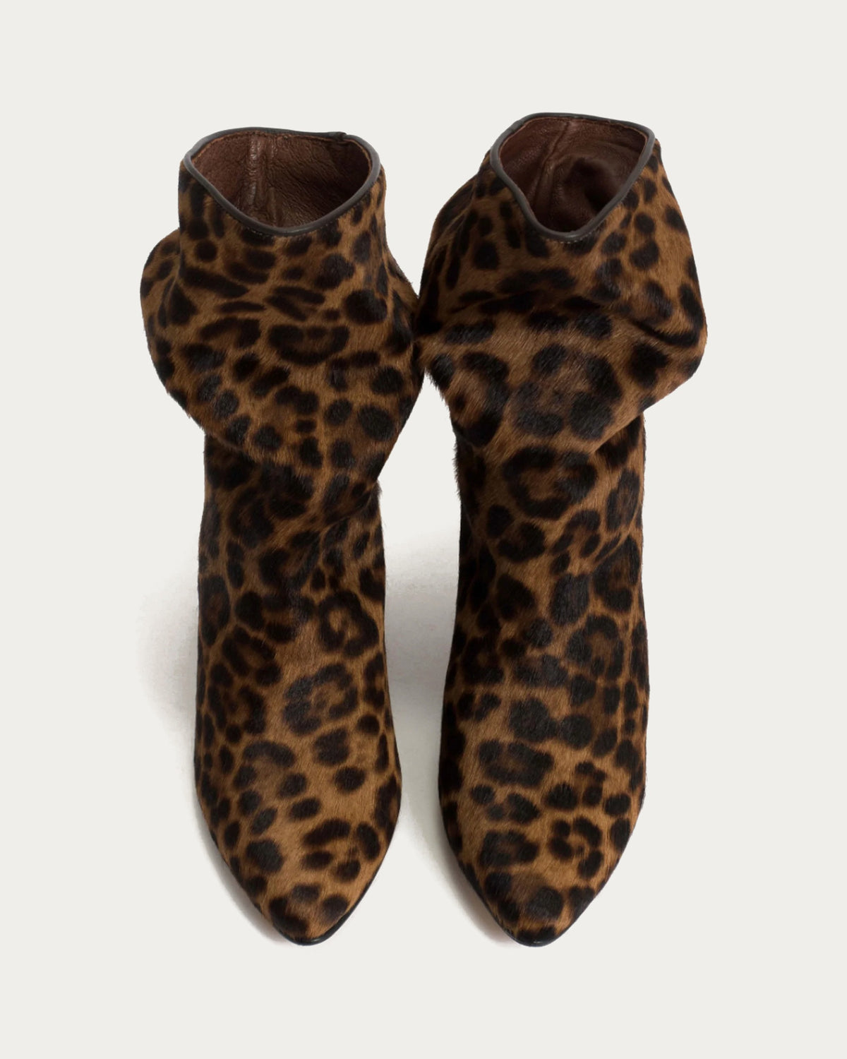 Vully 50 jaguar print ankle boots from above showing the ruched shaft and lining