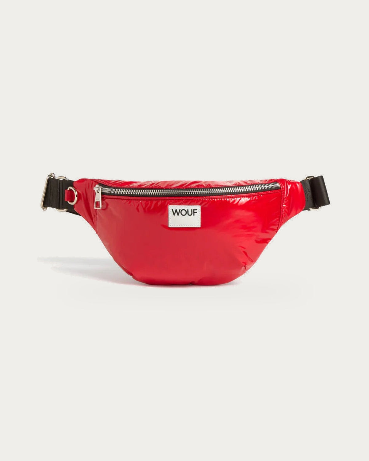WOUF Cherry Waistbag In Recycled Fabric – front view on soft stone background