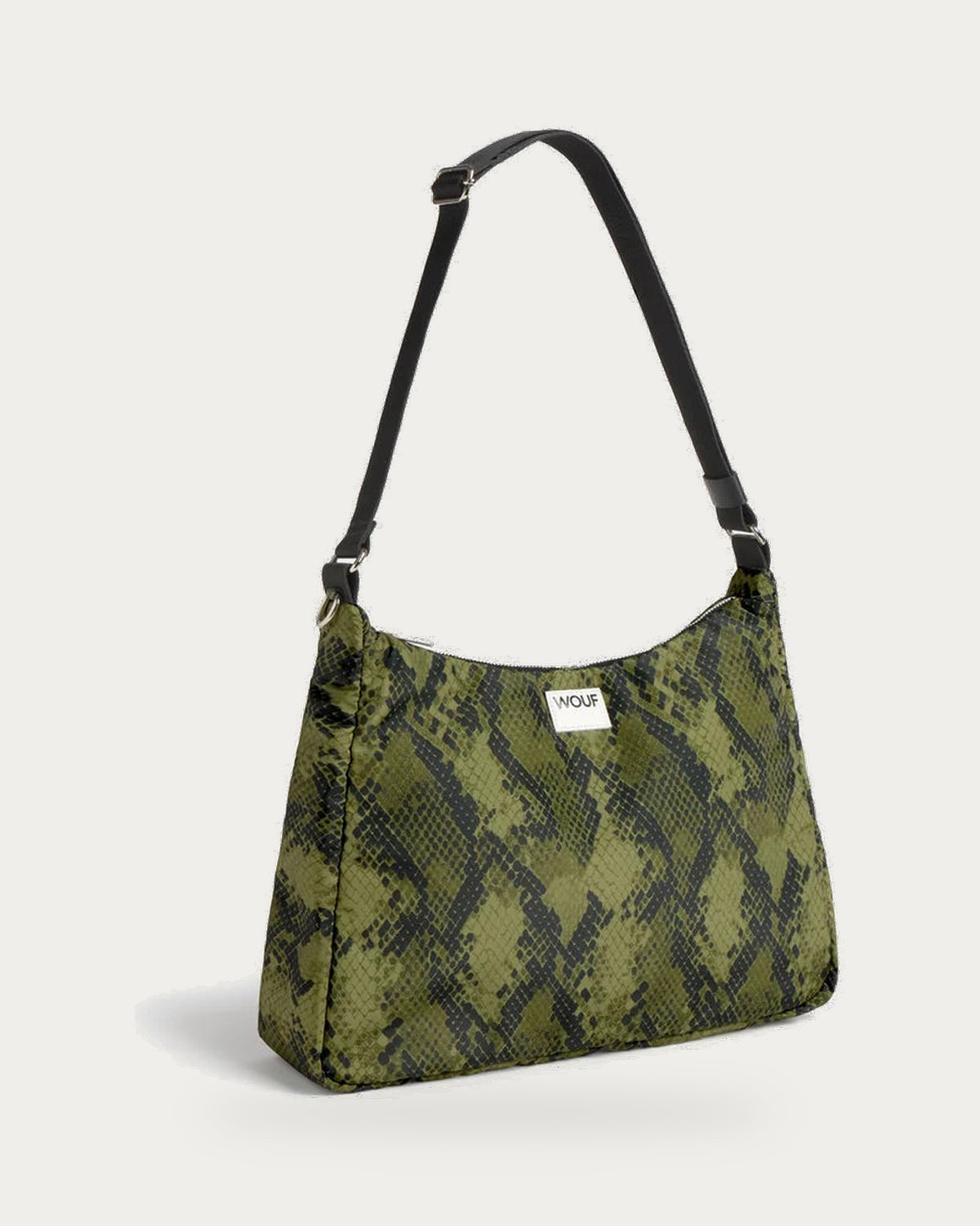 WOUF Cobra Hobo Bag in Recycled Fabric – front view on soft stone background