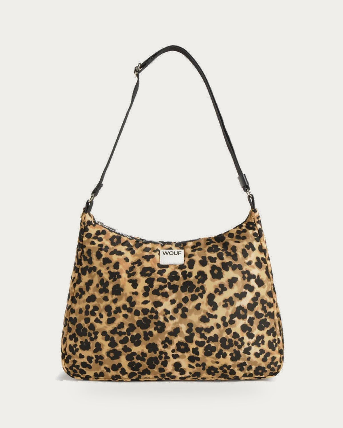 WOUF Feline Hobo Bag In Recycled Fabric – front view on soft stone background