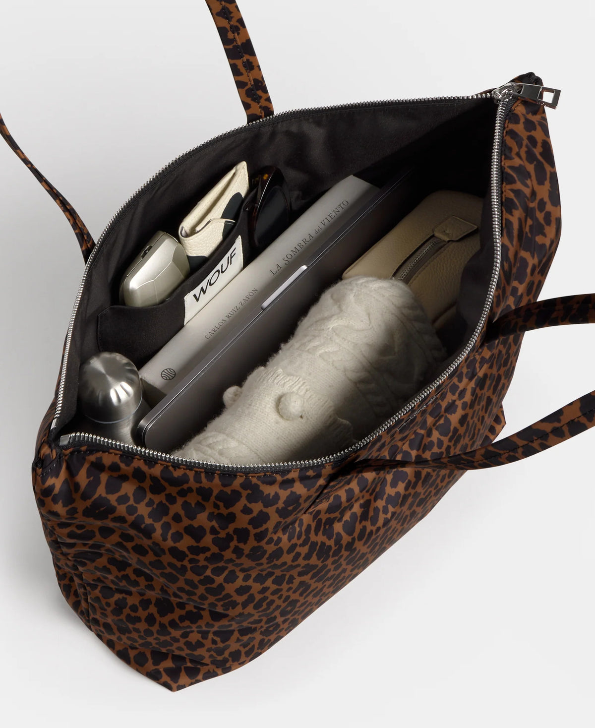 WOUF Leo Shopper Bag open showing the inner pocket and space for a laptop