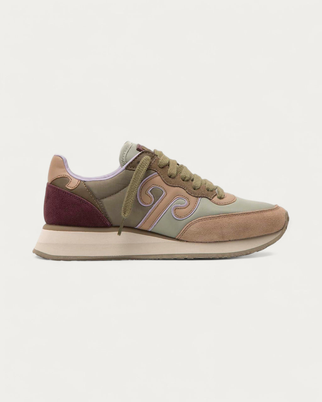 Wushu Ruyi Master 609 sneaker in sand, sage and burgundy suede and nylon, side profile